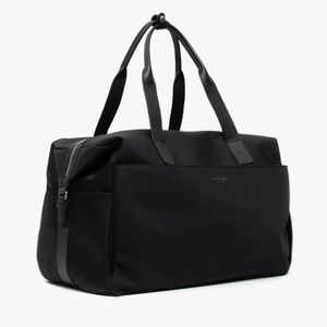 Mina Baie London Weekender/Hospital Bag in black nylon with silver hardware
